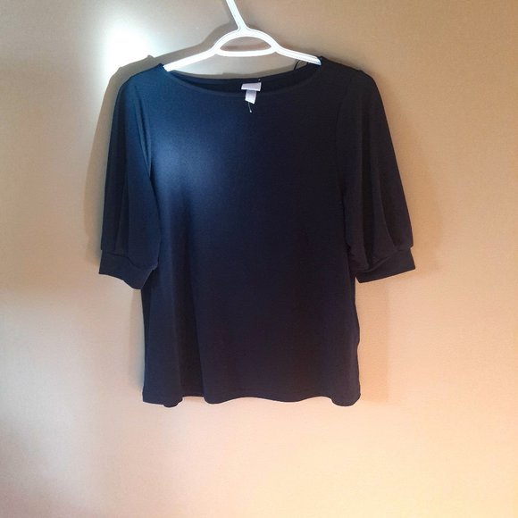 Puff Sleeved Black Stretchy Top (S) - Picture 1 of 4